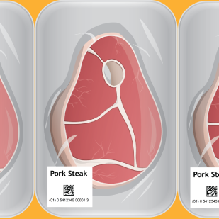 Verpakt vlees met GS1 DataMatrix barcode