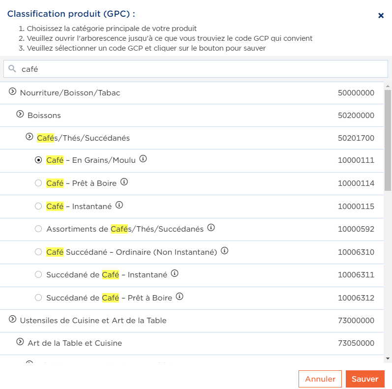 Selectionner GPC code