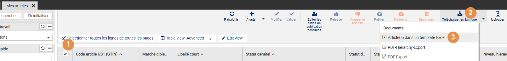 Export articles CDB