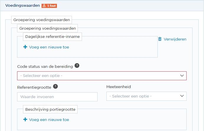 Voedingswaarden 012