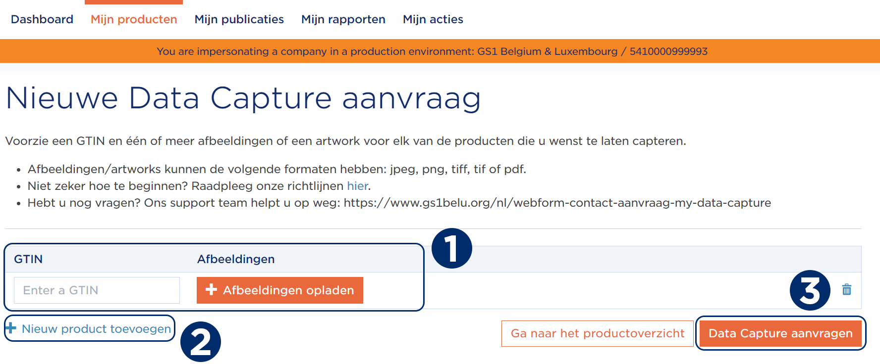 Nieuwe Data Capture aanvraag