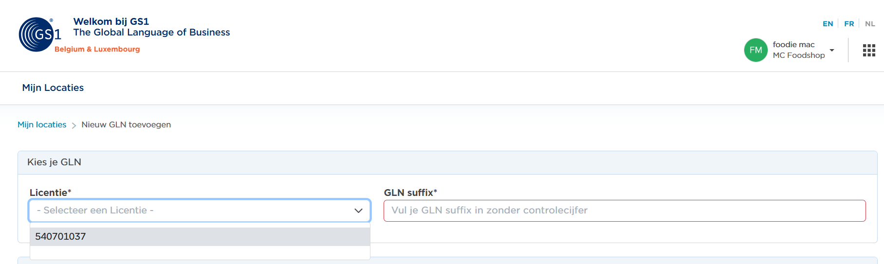 GLN aanmaken