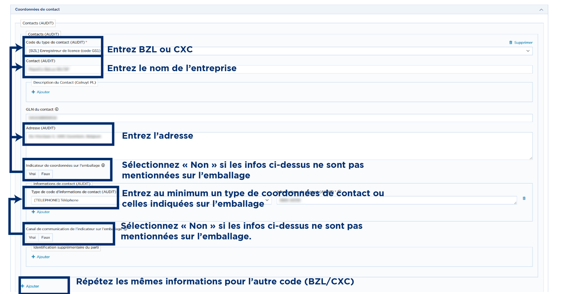 Informations de contact GPSR