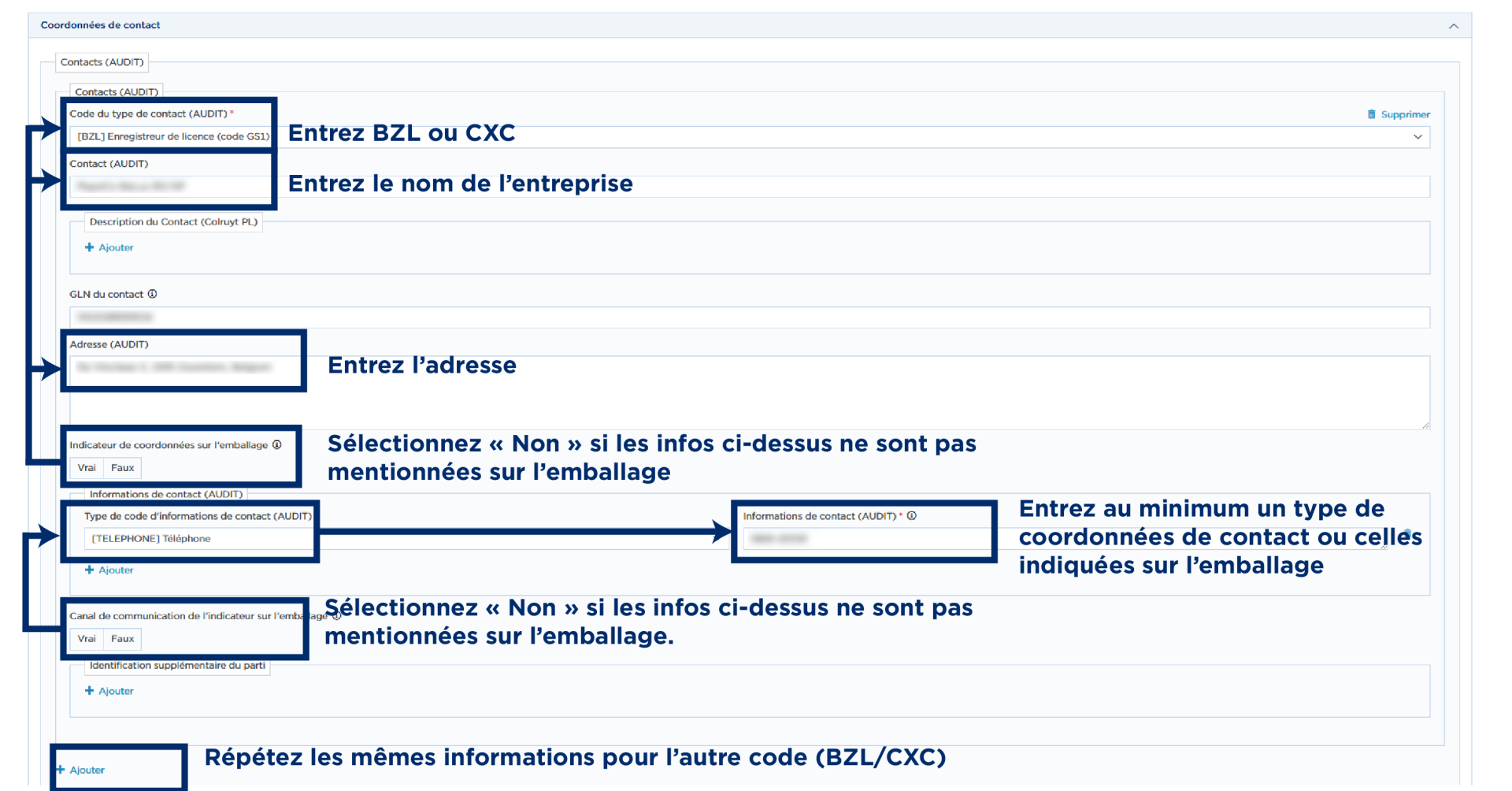 Contactinformatie screenshot